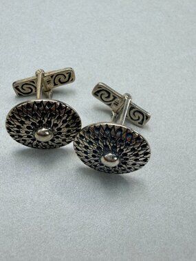 Sterling Silver Modernist Textured Round Cufflinks Signed 925